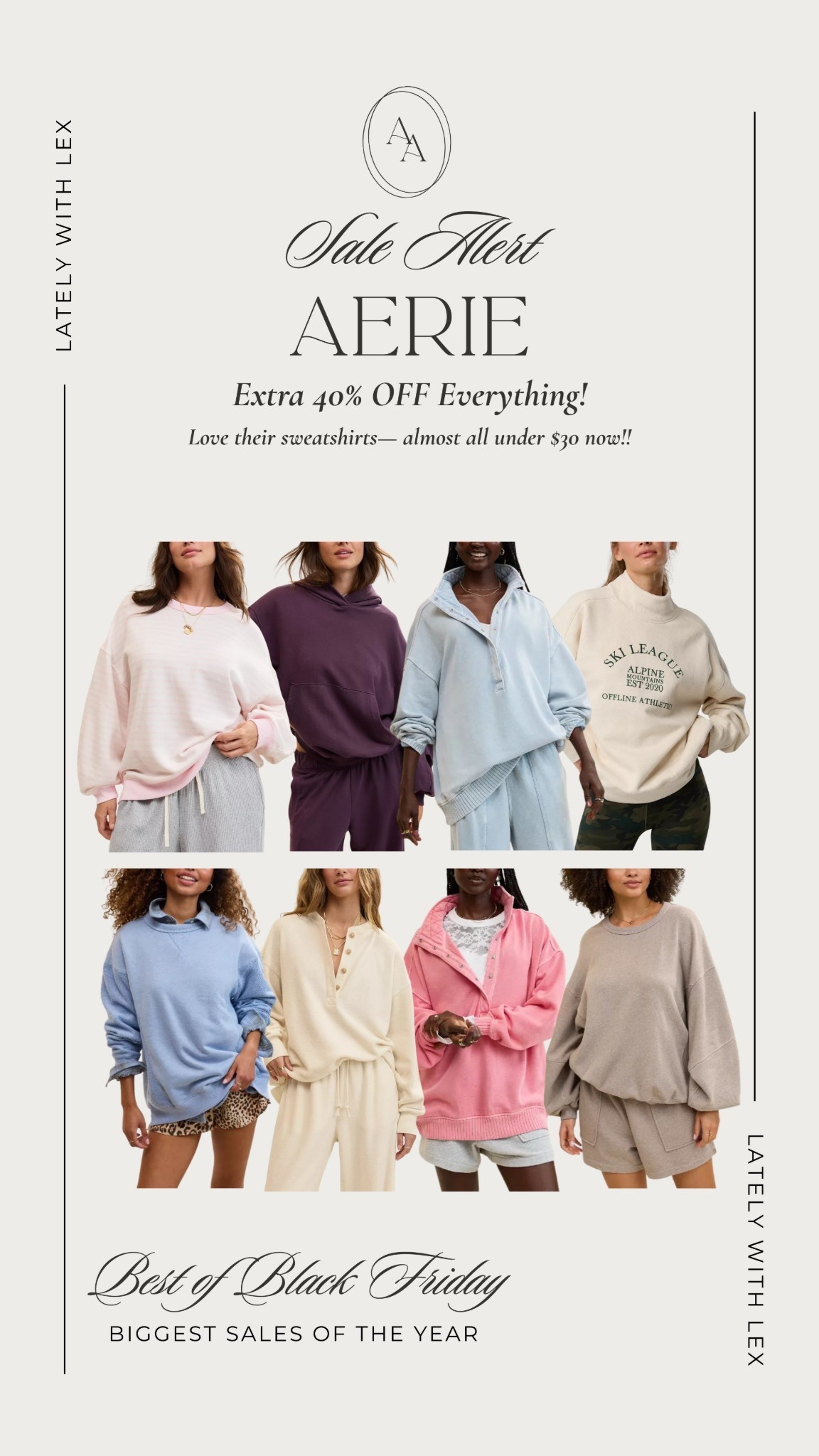 Early Black Friday Sale @Aerie! Take an extra 40% off everything for Real Rewards members (free to join!). Love their sweatshirts / sweat sets! Linking several I own here as well- almost all under $30 now! 

#LTKSaleAlert #LTKHoliday #LTKCyberWeek