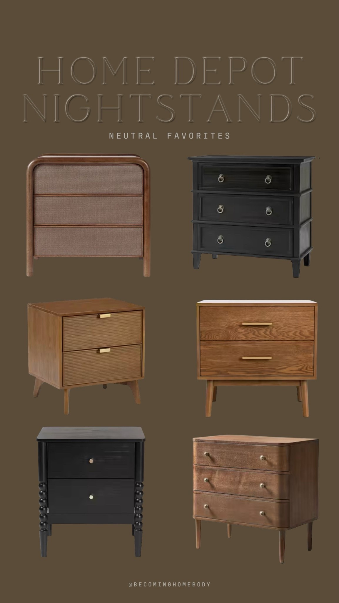 The most charming nightstands from Home Depot! 🤎🙌🏻 I love these dark, moody neutral tones for a cozy bedroom space.
