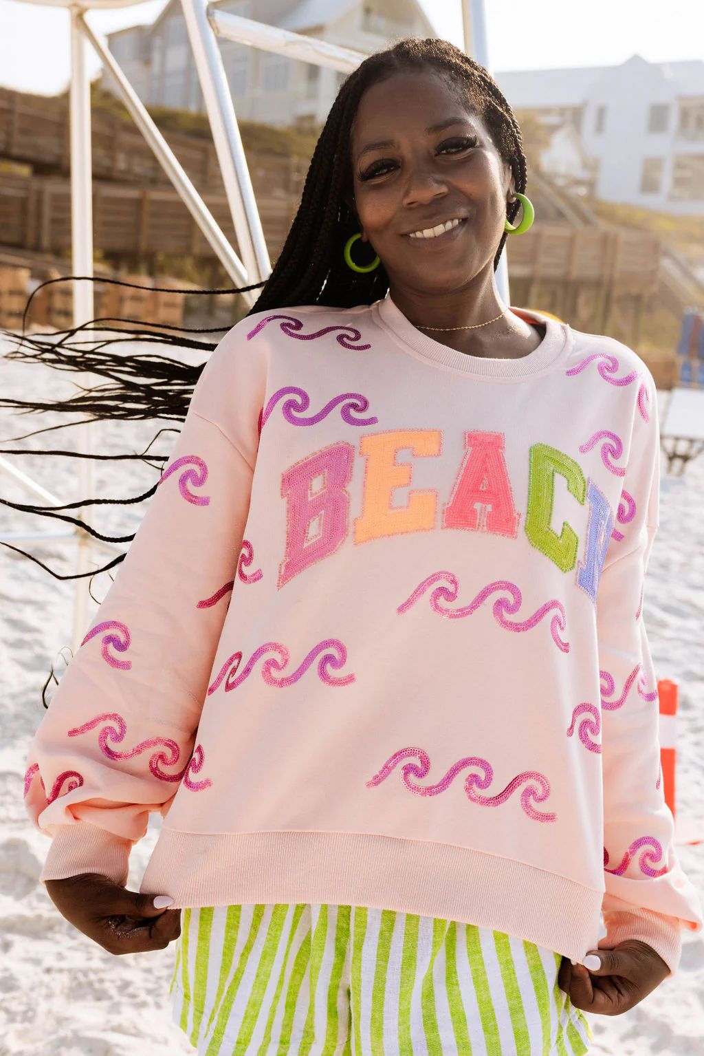 Peach Wave & 'Beach' Sweatshirt | Queen of Sparkles