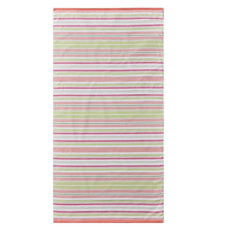 Better Homes & Gardens Coastal Tropez Striped Pink & Green Cotton-Blend Beach Towel | Walmart (US)