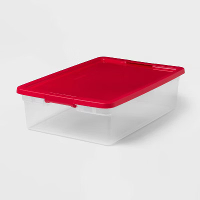 32qt Latching Clear Christmas Storage Box with Lid and Latch Red - Brightroom™ | Target