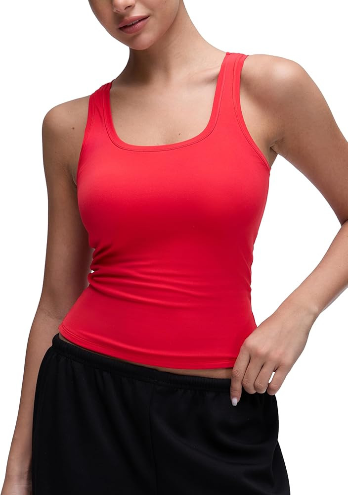 CRZ YOGA Softembrace Scoop Neck Tank Tops for Women - Casual Going Out Soft Double Lined Crop Bas... | Amazon (US)