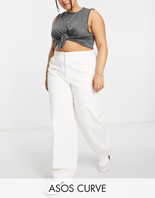 ASOS DESIGN Curve oversized skater jean in off white with cargo styling | ASOS (Global)