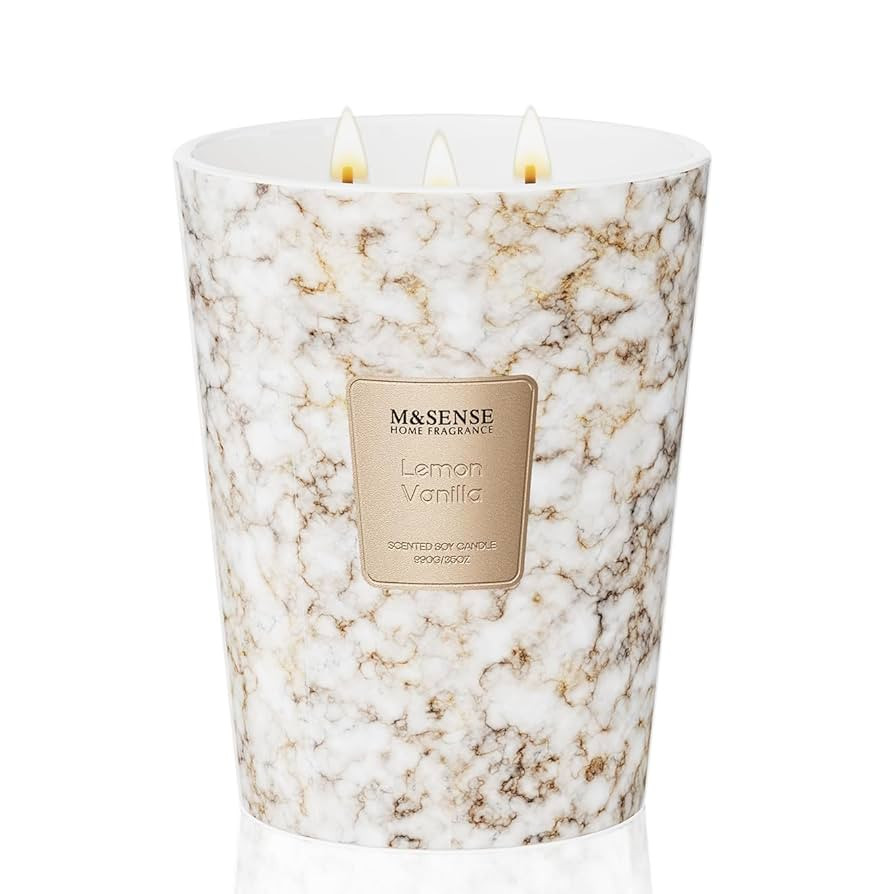 M&SENSE Sugared Lemon Zest Scented Candles for Home, 3-Wick Highly Scented Jar Candles, Extra Lar... | Amazon (US)