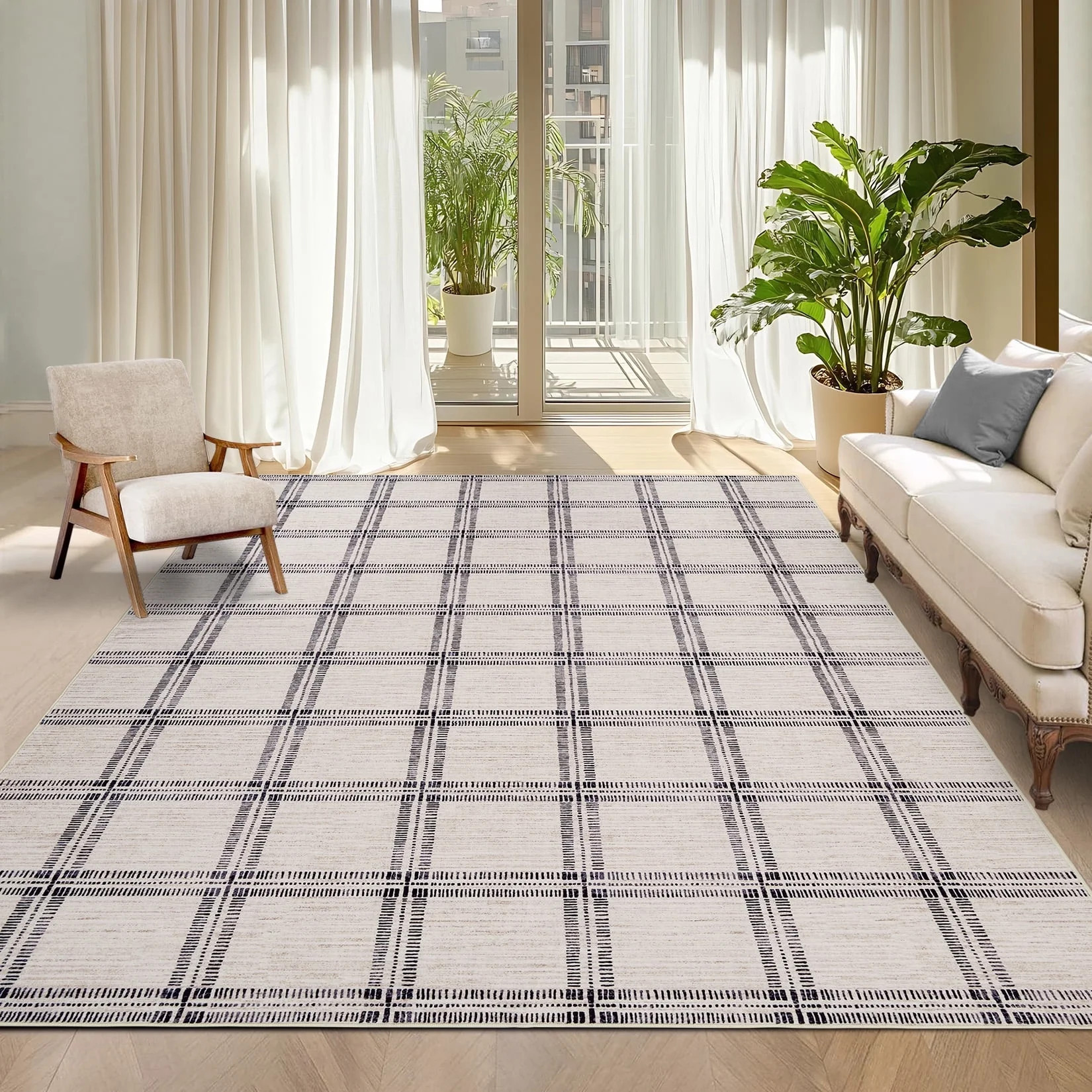 Garvee 8'x10' Area Rug Modern Striped Geometric Carpet, Washsble Plaid Rug Non Slip Stain Resistant Indoor Floor Mats for Living Room Bedroom Dining Room, Green | Walmart (US)