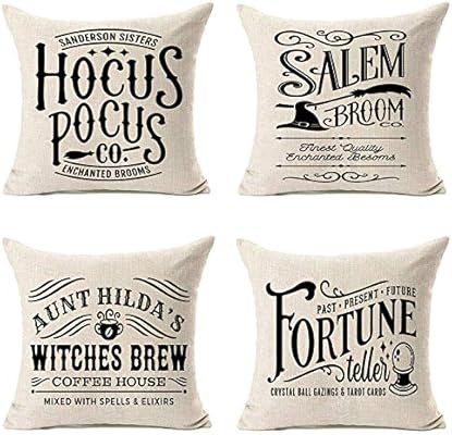 MFGNEH Hocus Pocus Halloween Pillow Covers 18x18 Set of 4,Halloween Decorations Witches Brew Cott... | Amazon (US)