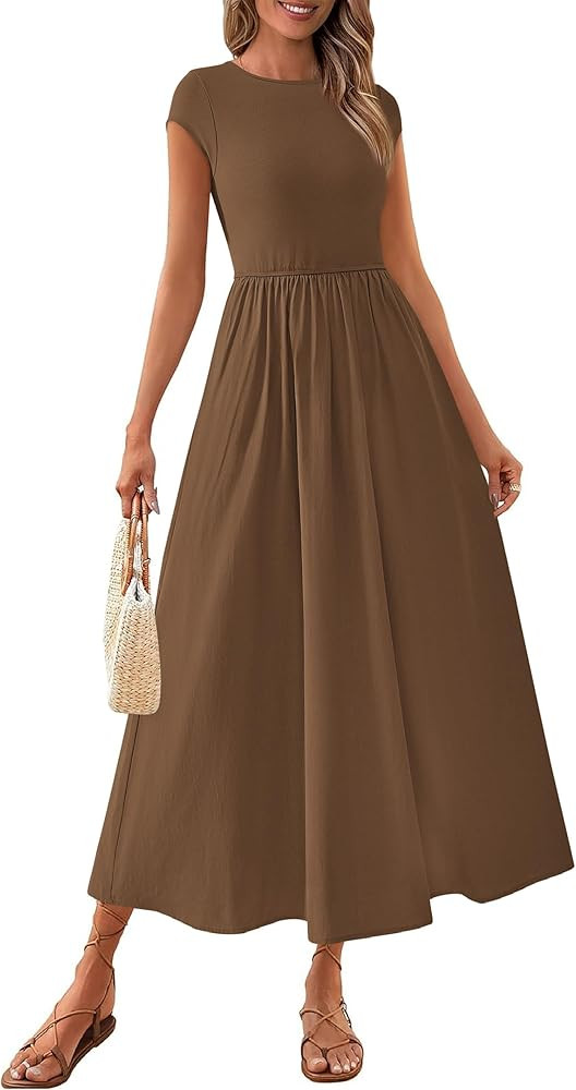 PRETTYGARDEN Women's 2025 Summer Casual Long Dresses Cap Sleeve Patchwork A Line Flowy Modest Ele... | Amazon (US)