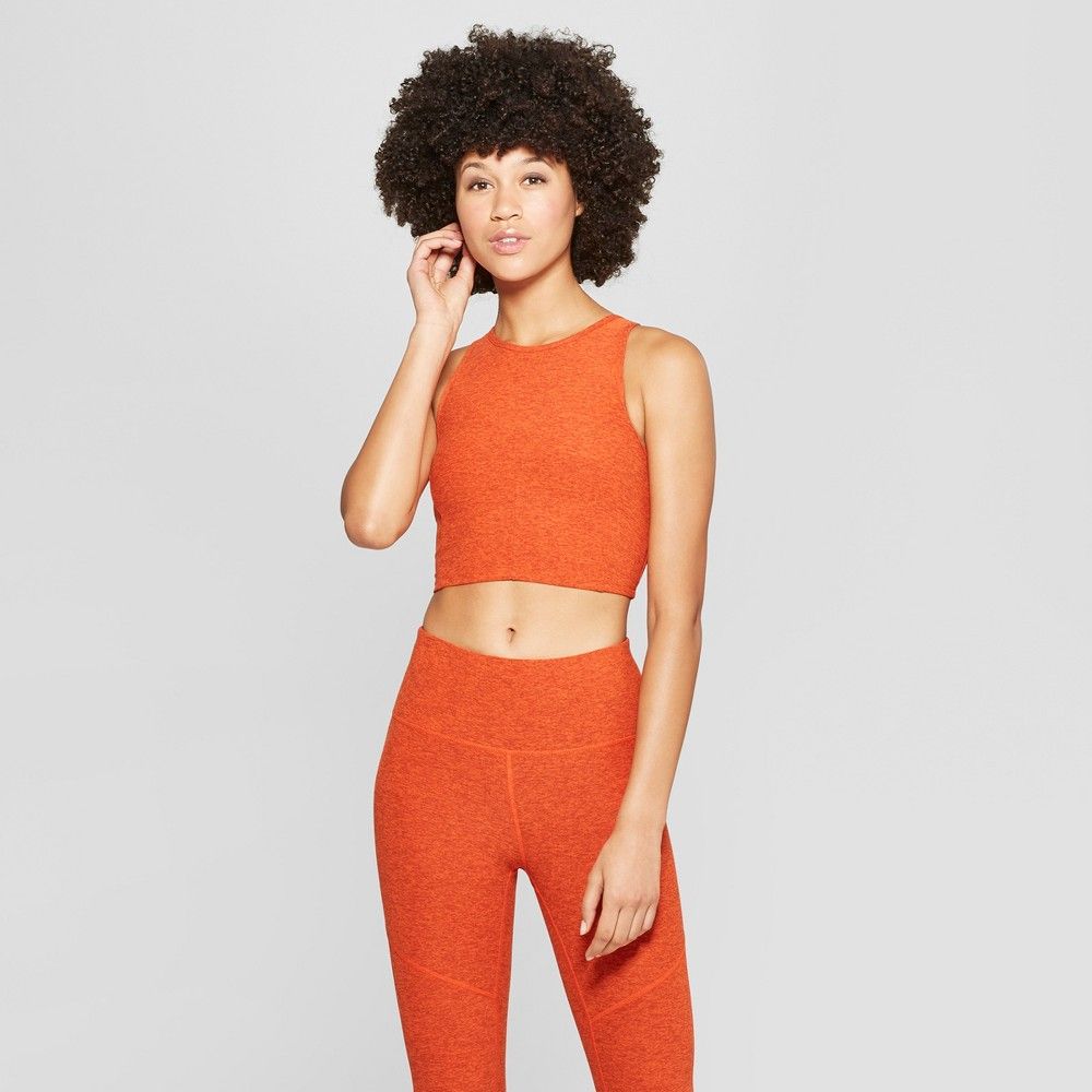 Women's Mini Striped Longline Sports Bra - JoyLab Pumpkin Orange M | Target