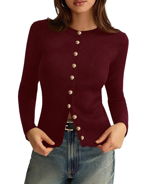 PRETTYGARDEN Womens 2025 Fall Cardigan Sweaters Lightweight Long Sleeve Button up Ribbed Knit Top... | Amazon (US)