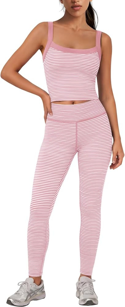 Panadila Womens Striped Workout Set 2 Piece Yoga Set Tank Tops and Leggings | Amazon (US)