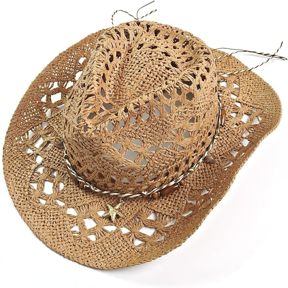 Women's Men's Straw Cowboy Hat Cowgirl Woven Sun Hat Western Cowboy Hat | Amazon (US)