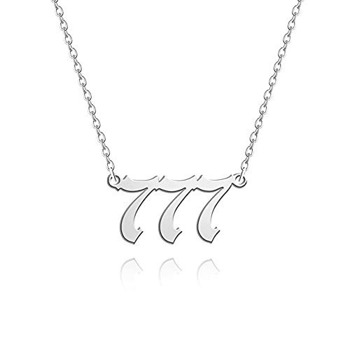 Sora Tuki 777 Necklace Silver 777 Angel Number Necklace Silver 777 Necklace Silver Old English Necklace Gold Number Necklace Stainless Steel Numerology Jewelry | Amazon (US)