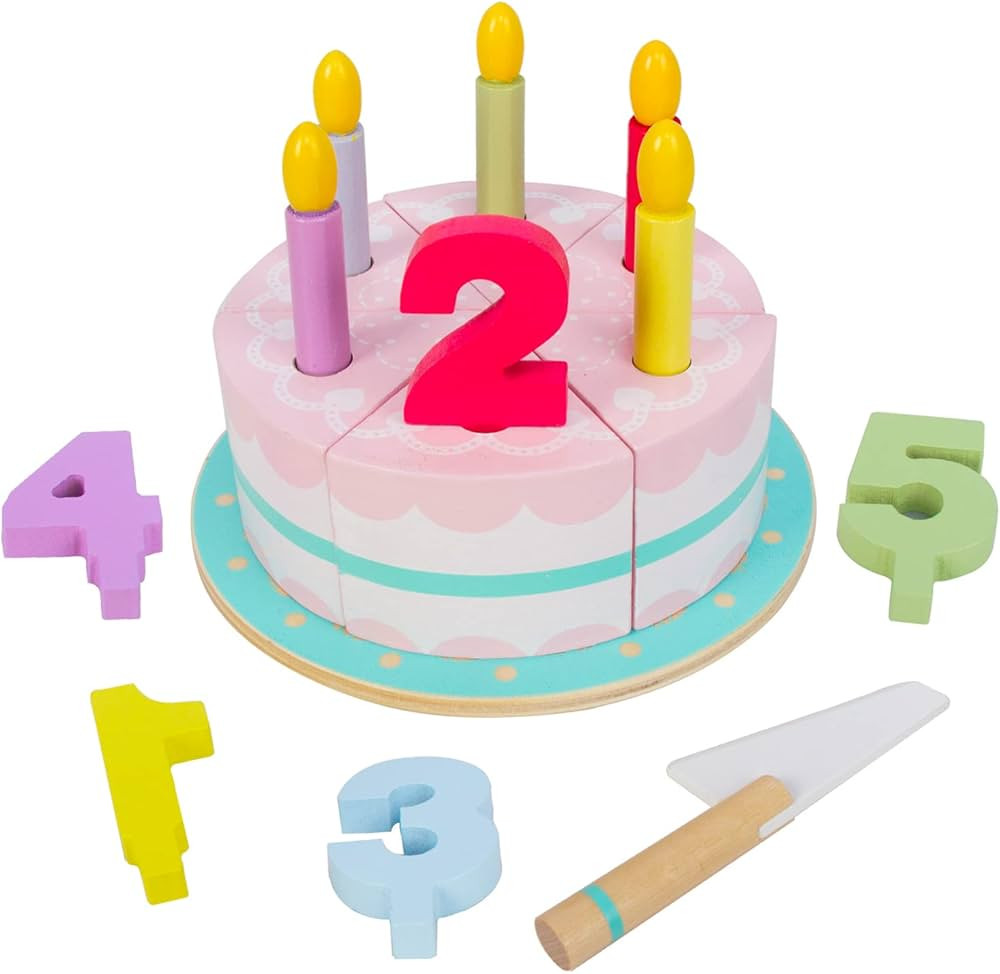 Wooden Birthday Party Cake Cutting Toys for Toddlers 1 2 3 Year Old, Pretend Food Play Set with C... | Amazon (US)
