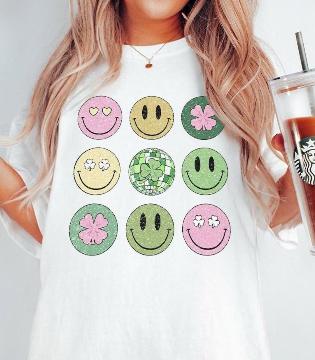 Retro St Patricks Day Comfort Colors® Tshirt Distressed Smiley St Pattys Day Trendy Oversized Fa... | Etsy (US)