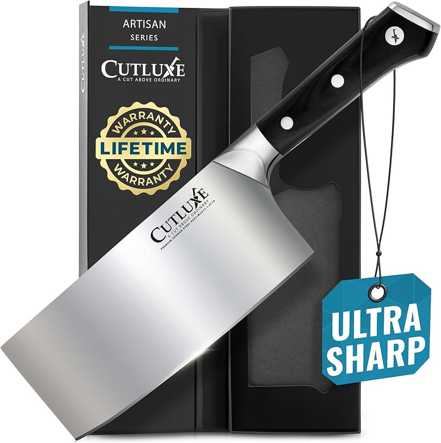 Cutluxe Cleaver Knife - 7" Meat Cleaver, Butcher Knife for Meat Cutting \u2013 German Steel Blade... | Amazon (US)