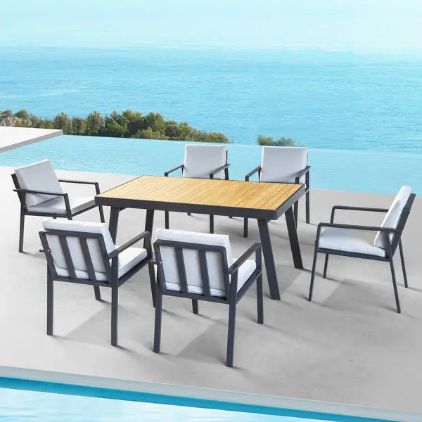Nofi Aluminum Outdoor Dining Set 6 seaters with Grey Cushions Imitated Teak Tabletop by HIGOLD


Sha | Bed Bath & Beyond