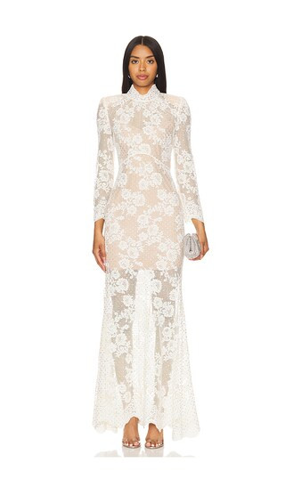 Rhinestone Lace Maxi Dress in White | Revolve Clothing (Global)