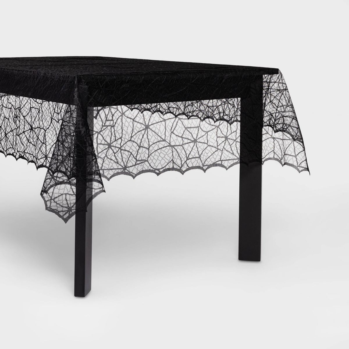 60"x84" Lace Halloween Tablecloth - Hyde & EEK! Boutique™: Eerie Cobweb Design, Polyester Fabri... | Target