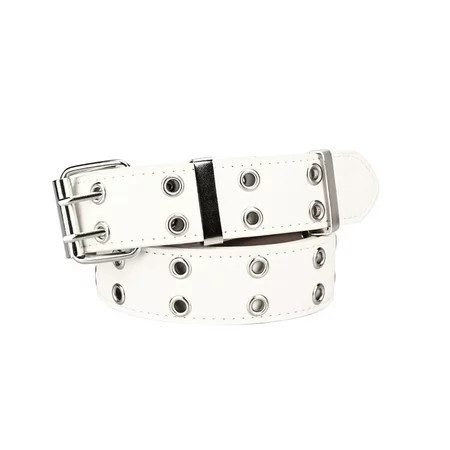 Women Belt Double Grommet Belt Alloy Leather Jeans Eyelet WaistBand White Without Chain | Walmart (US)