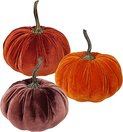 Set of 3 Faux Large Rustic Harvest Decorative Pumpkins Velvet Foam Pumpkins Fabric Pumpkins in Ru... | Amazon (US)