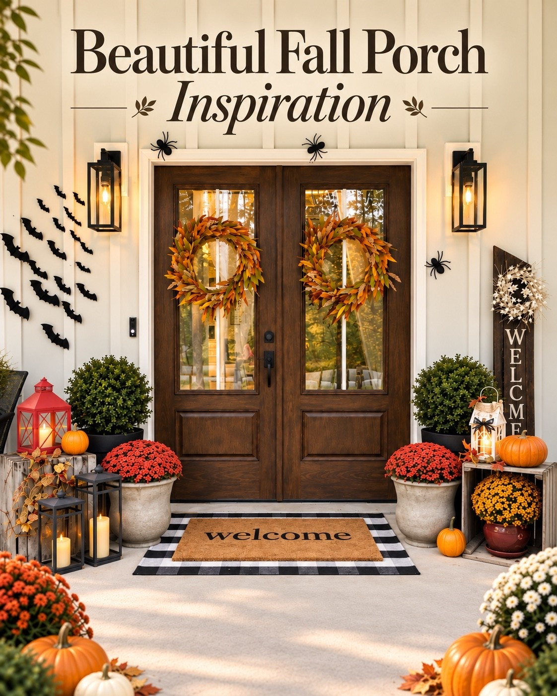 Beautiful Fall Porch Inspiration 🍂🖤

Warm autumn color, layered textures, black accents, lanterns, mums and just enough Halloween to make the whole entry feel festive without feeling overdone.

I linked similar pieces to recreate the look — including the layered rugs, wreaths, lanterns, planters and fall accents.

Shop the look below 🤎

#FallPorch #FallDecor #FrontPorchDecor #AutumnHome #HalloweenDecor #LTKHome #ShopTheLook #GLDHomeDecor