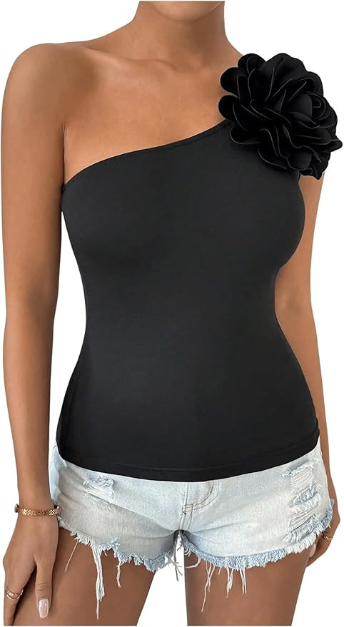 SHENHE Women's Elegant One Shoulder 3D Appliques Sleeveless Y2K Top Flower Tube Top | Amazon (US)