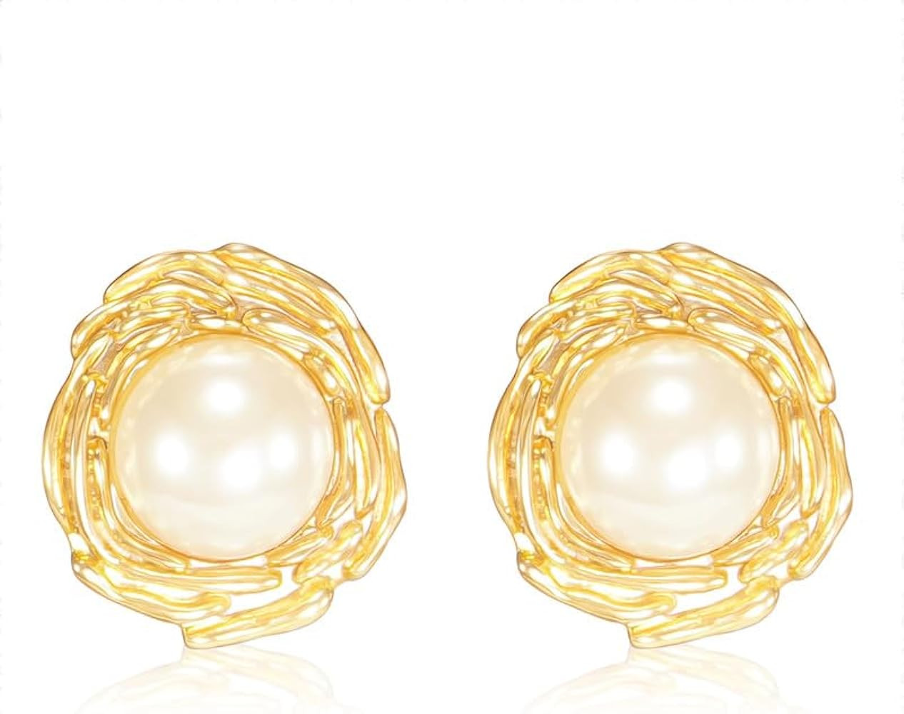 Pearl Stud Earrings for Women, Faux Large Gold Pearl Earrings Studs, Dainty White Big Pearl Earri... | Amazon (US)