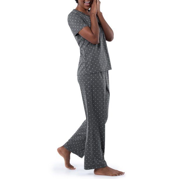 Fruit of the Loom Women's and Women's Plus Soft & Breathable V-Neck Pajama Set, 2-Piece | Walmart (US)