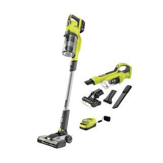 ONE+ 18V Cordless Stick Vacuum Cleaner Kit w/ 4.0 Ah Battery, Charger, & ONE+ 18V Cordless Hand Vacuum w/ Powered Brush | The Home Depot