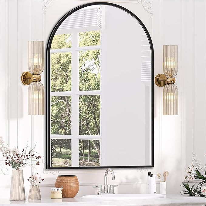 Arch Bathroom Mirror, 26"x38" Wall Mounted Mirrors for Bathroom, Black Vanity Mirror with Metal F... | Amazon (US)