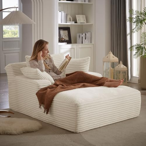 67 Inch Chaise Lounge Chair Indoor, Oversized Corduroy Upholstered Boneless Sofa Bed, Deep Seat S... | Amazon (US)