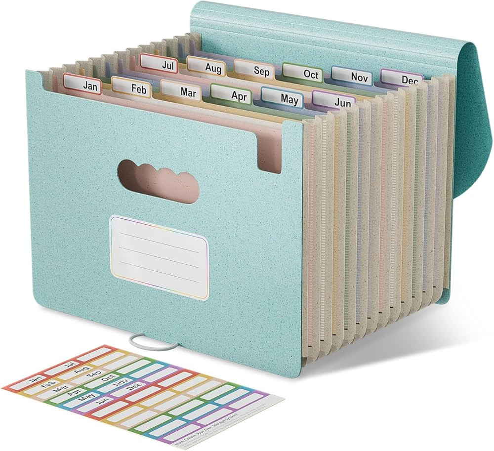 Accordion File Organizer, 13 Pockets Wheat Straw Expanding File Folder, Portable Monthly Paper Bi... | Amazon (US)