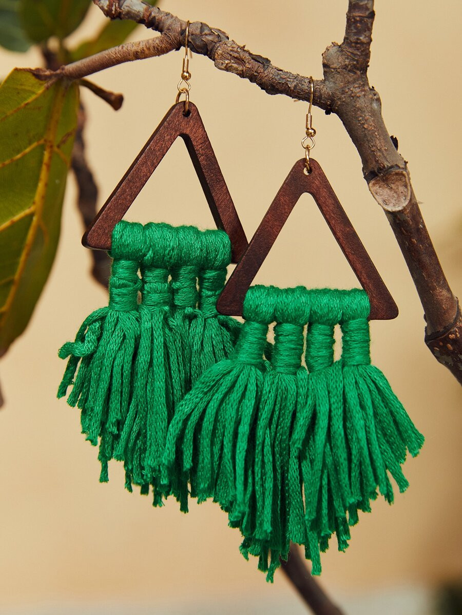 Geometric & Tassel Drop Earrings | SHEIN