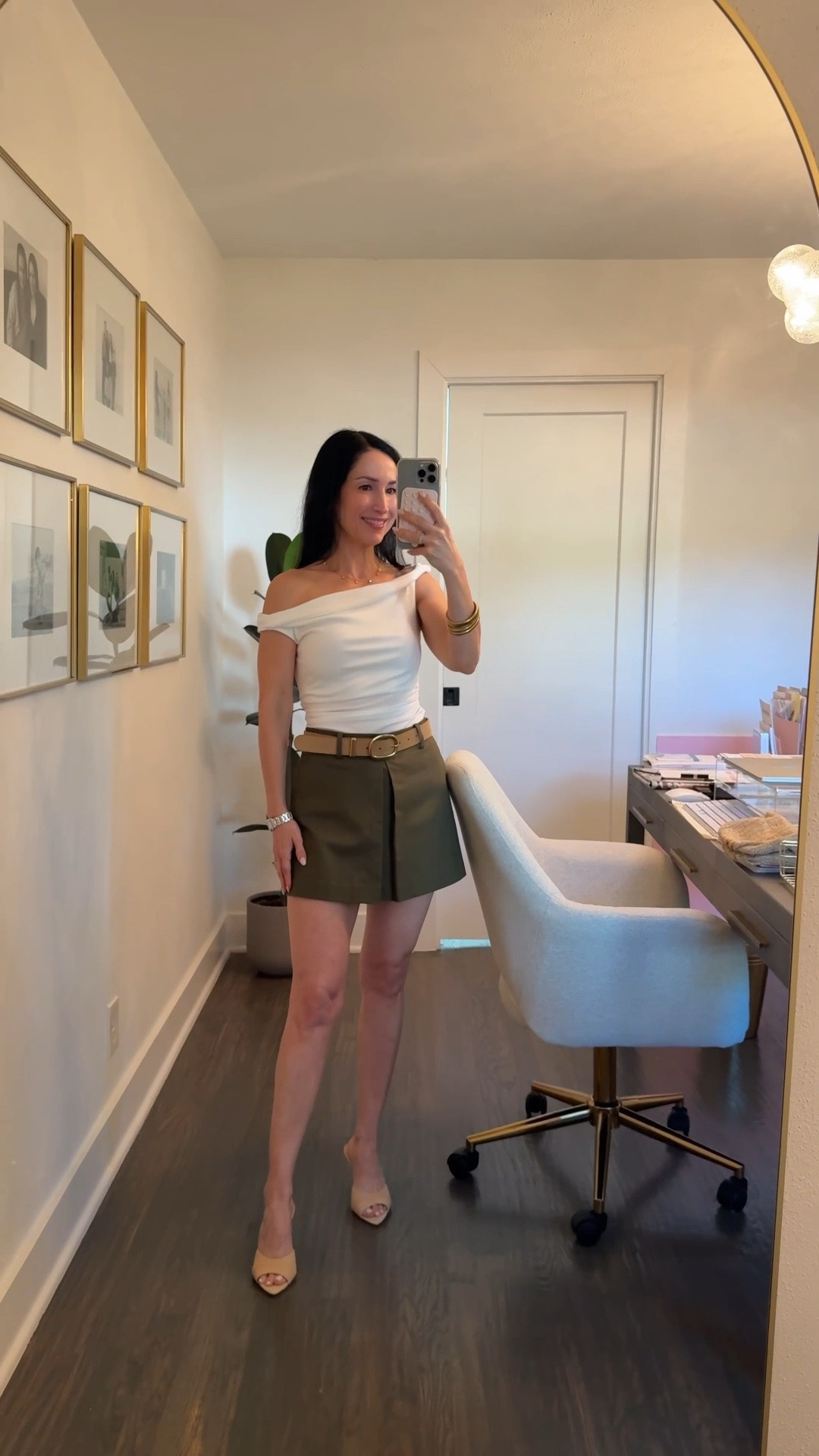 Off shoulder target top (just like Aritzia!) and Zara skort. And Love these $80 raffia heels