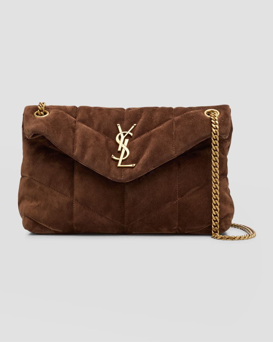 Saint Laurent Lou Puffer Small YSL Shoulder Bag in Quilted Suede | Neiman Marcus