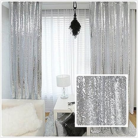 TRLYC 2x8FT Silver Sequin Curtain for Wedding Backdrop Party Photography Background | Amazon (US)