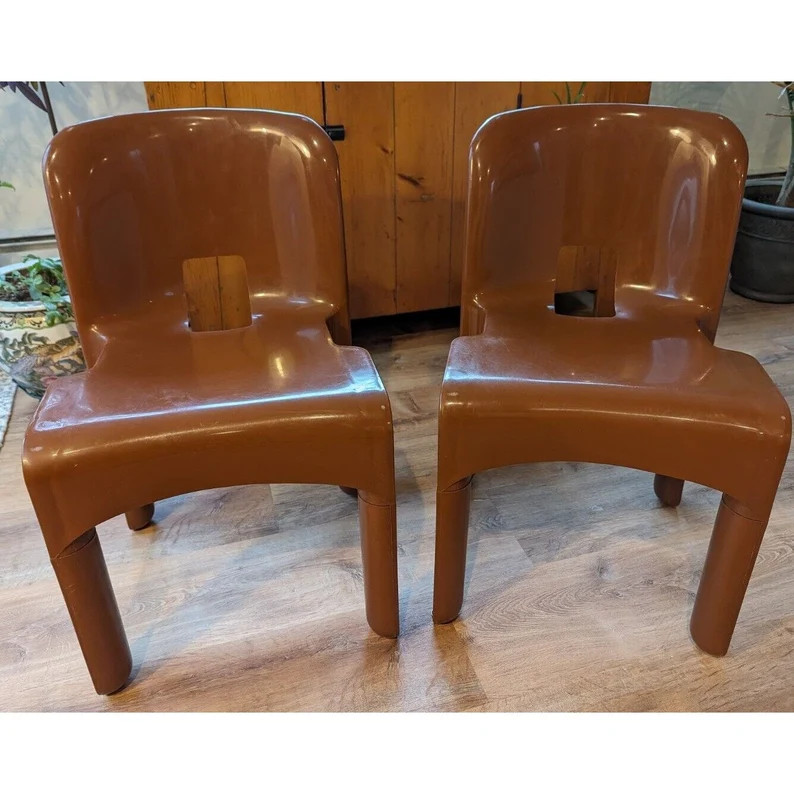 Joe Colombo Kartell Universal Italian Designer Chairs Brown 2 Matching Vintage - Etsy | Etsy (US)