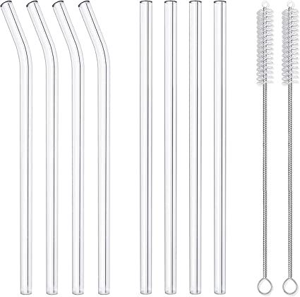 8 Pack Reusable Glass Drinking Straws - 10" x 10 mm - Smoothie Straws for Milkshakes, Frozen Drin... | Amazon (US)