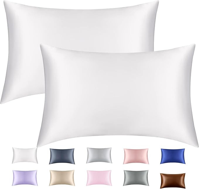 Silky Soft Satin Pillowcase Set of 2 - Women's Silk Satin Pillowcase with Envelope Closure (White... | Amazon (US)