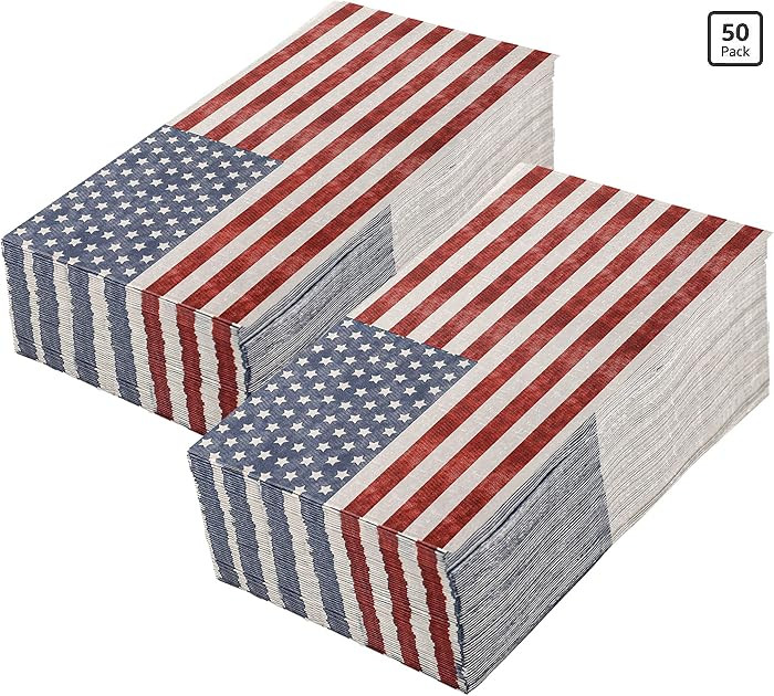 50 Pieces Patriotic Guest Napkins American Flag 3-Ply Disposable Paper Napkins 4th of July Hand T... | Amazon (US)