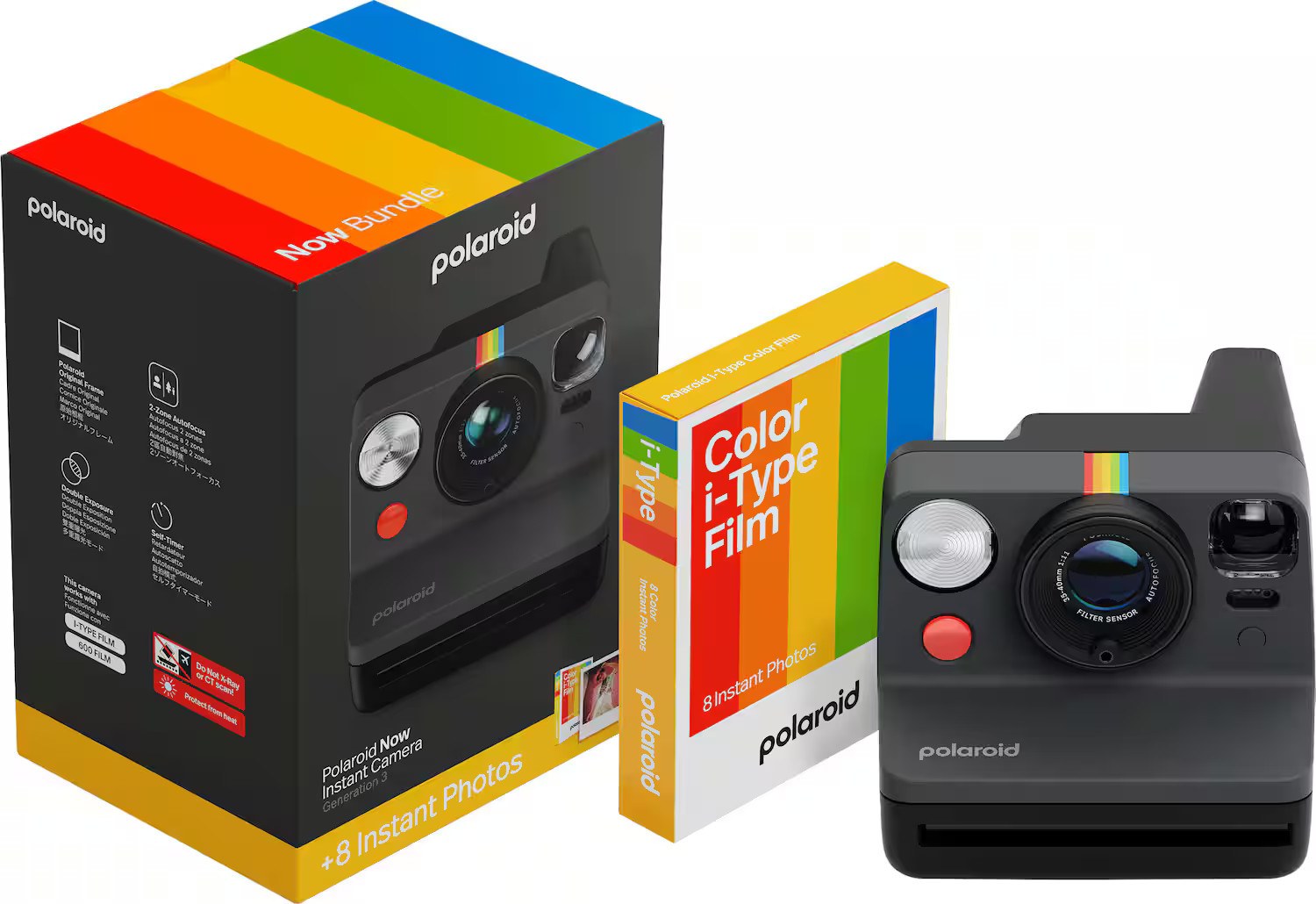 Polaroid - Now Gen 3 Instant Camera + Color Film Bundle (8 Photos) - Black | Best Buy U.S.