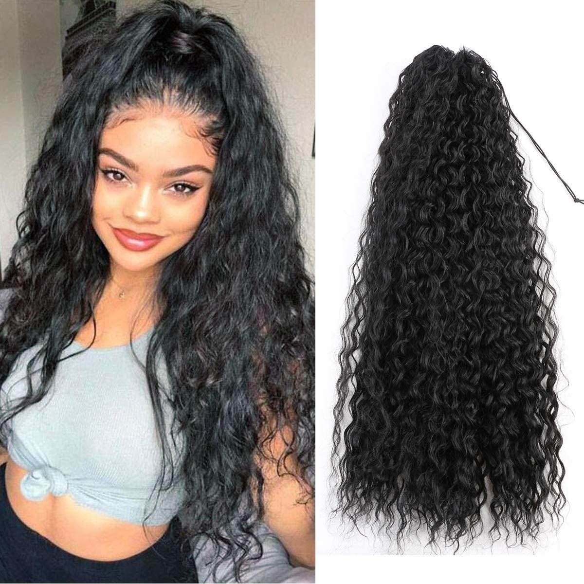30inch Long Corn Curly Wave Drawstring Ponytail Synthetic High Puff Ponytail Hair Pieces With Comb C | Amazon (US)