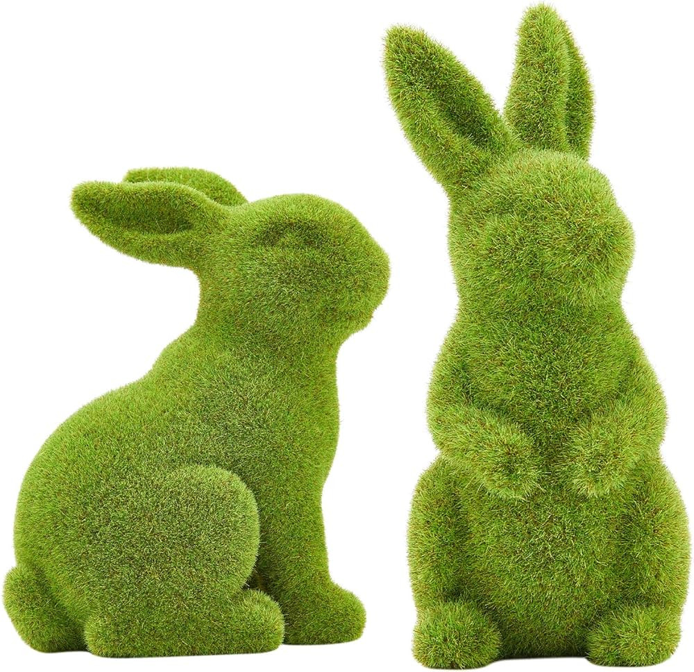Easter Bunny Decorative Ornament Garden Decoration Artificial Green Moss Rabbit Sculpture Easter ... | Amazon (US)