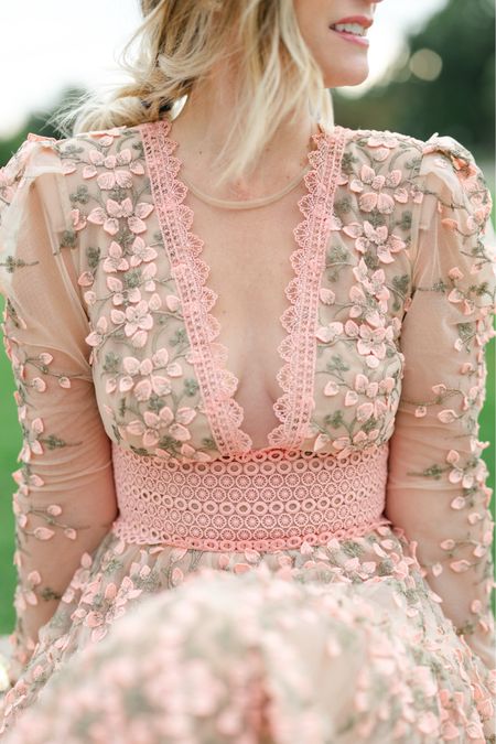 Floral lace wedding guest dress or other formal events. Wearing size small. Love the details  of this! 

#LTKwedding #LTKstyletip #LTKFind