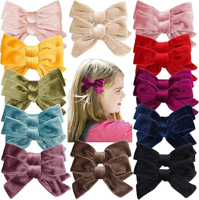 4 inch Velvet Hair Bows Clips, 24pcs Toddler Girls Hair Bows Full Lined Alligator Clip Accessorie... | Amazon (US)