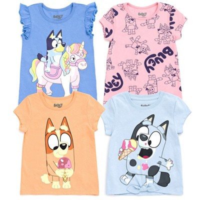 Bluey Bingo Little Girls 4 Pack T-Shirts Pink / Orange / Blue / Gray 7-8 | Target