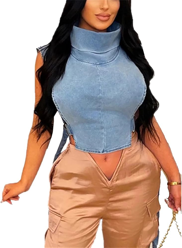 PAODIKUAI Women's Sleeveless Denim Crop Top Vest Y2K Sexy Summer Jean Vest Shirt Tank Tops Waistc... | Amazon (US)