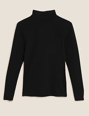 Cotton Rich Funnel Neck Long Sleeve Top | M&S Collection | M&S | Marks & Spencer (UK)