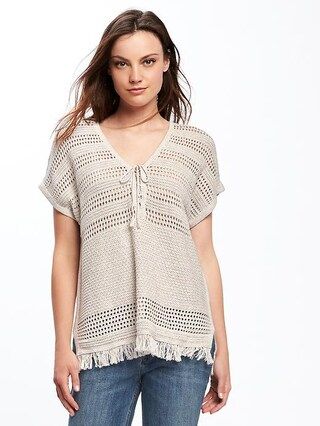Crochet-Knit Tie-Front Sweater for Women | Old Navy US