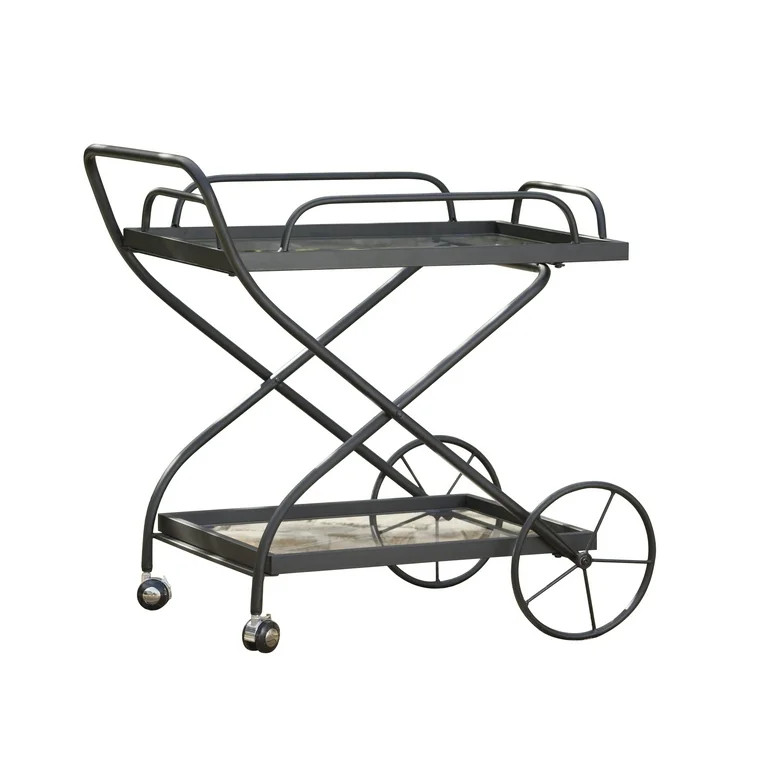 India Outdoor Traditional Black Powder Coated Iron Bar Cart with Tempered Glass Shelves - Walmart... | Walmart (US)